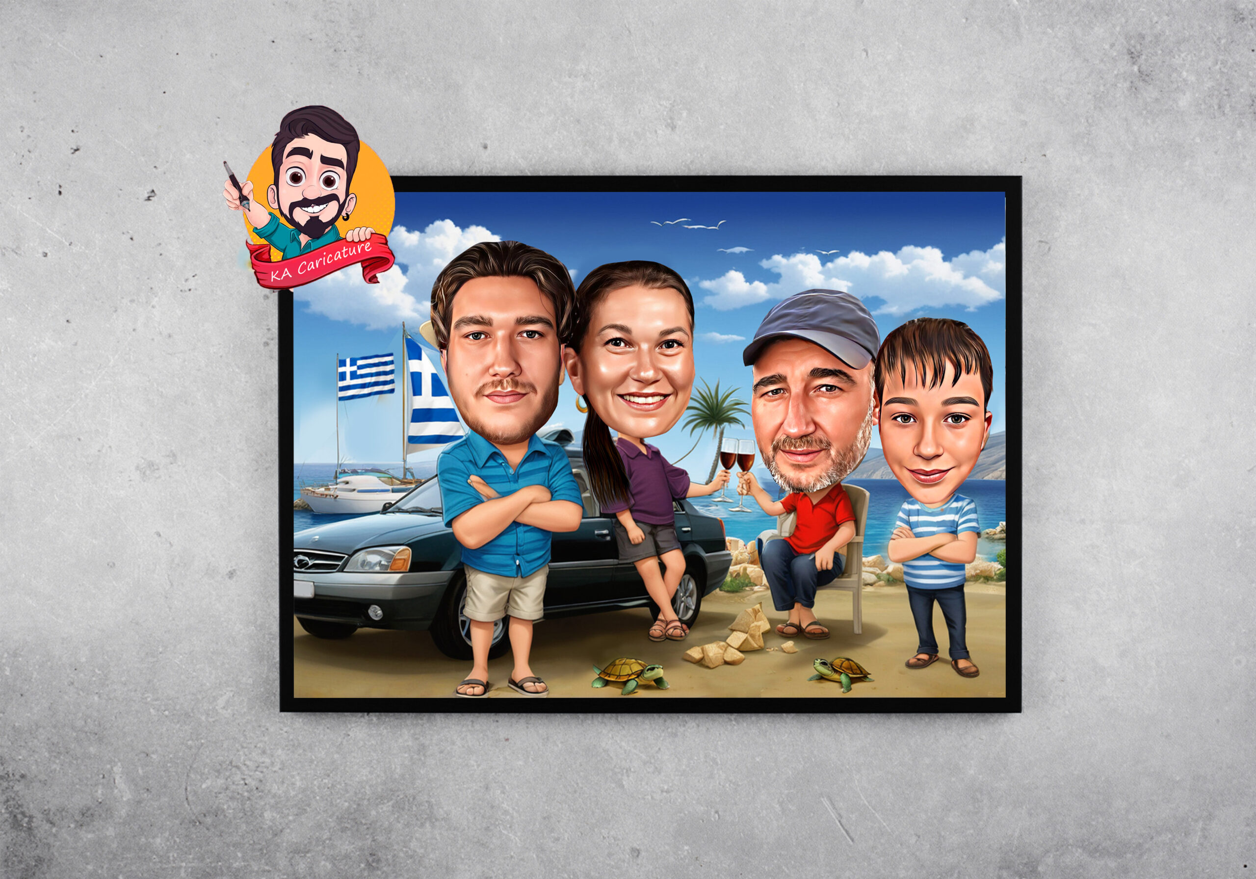 Карикатура "Семейство на почивка в Гърция"