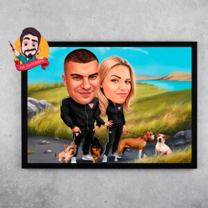 Карикатура "Двойка с домашни любимци"