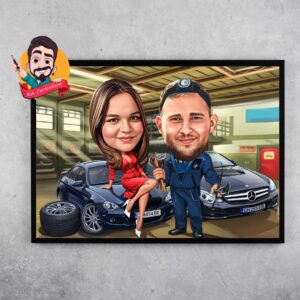 Карикатура “Монтьор с брюнетка”