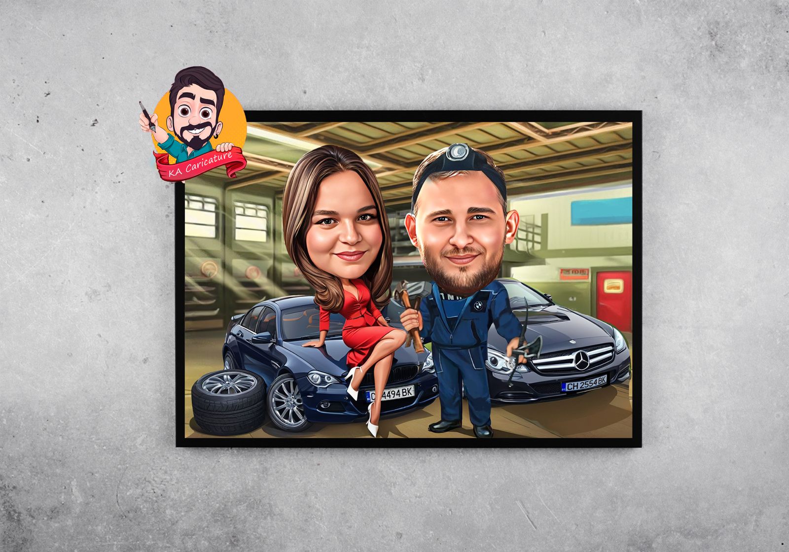 Карикатура “Монтьор с брюнетка”