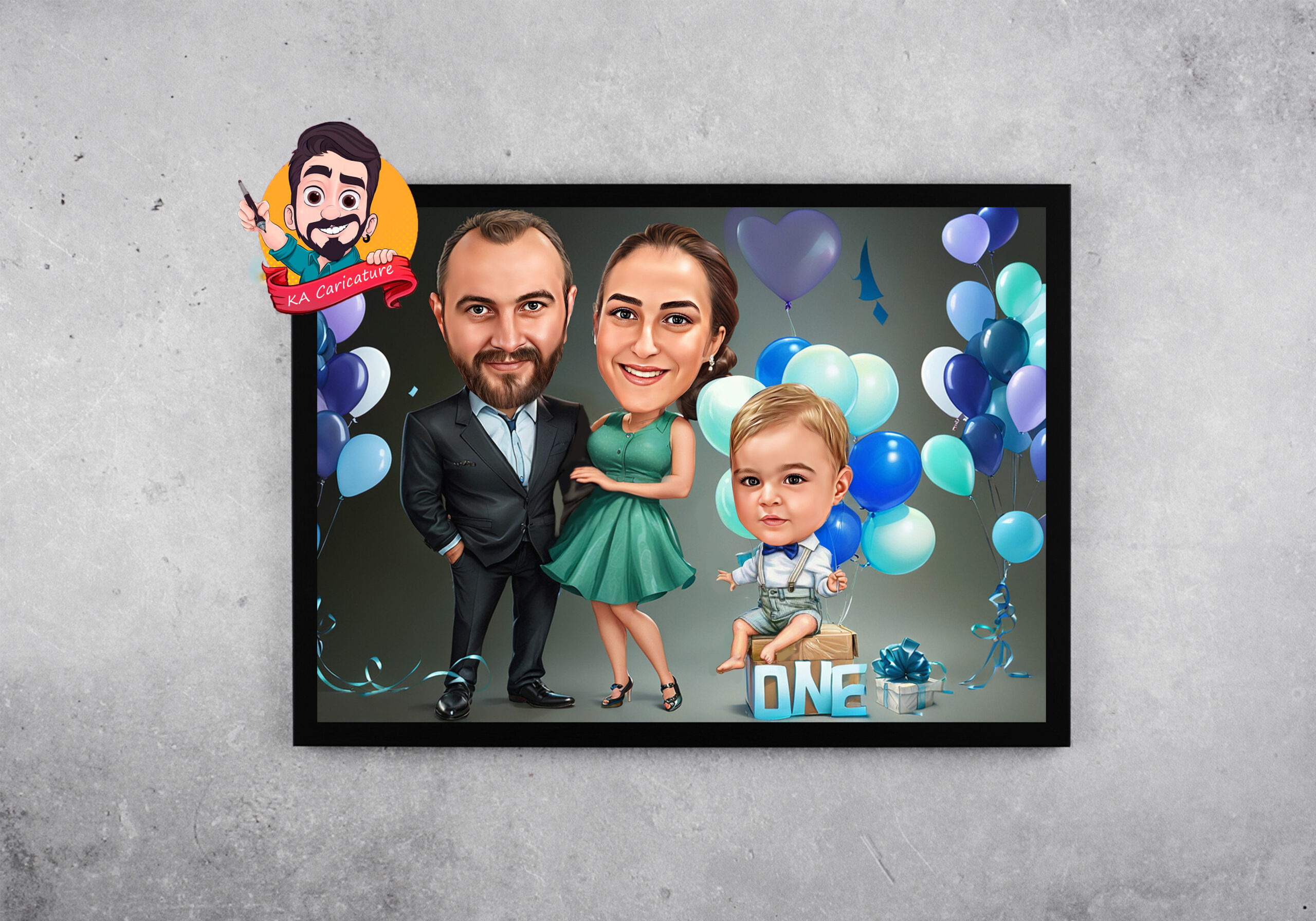 Карикатура "семейство с бебе"