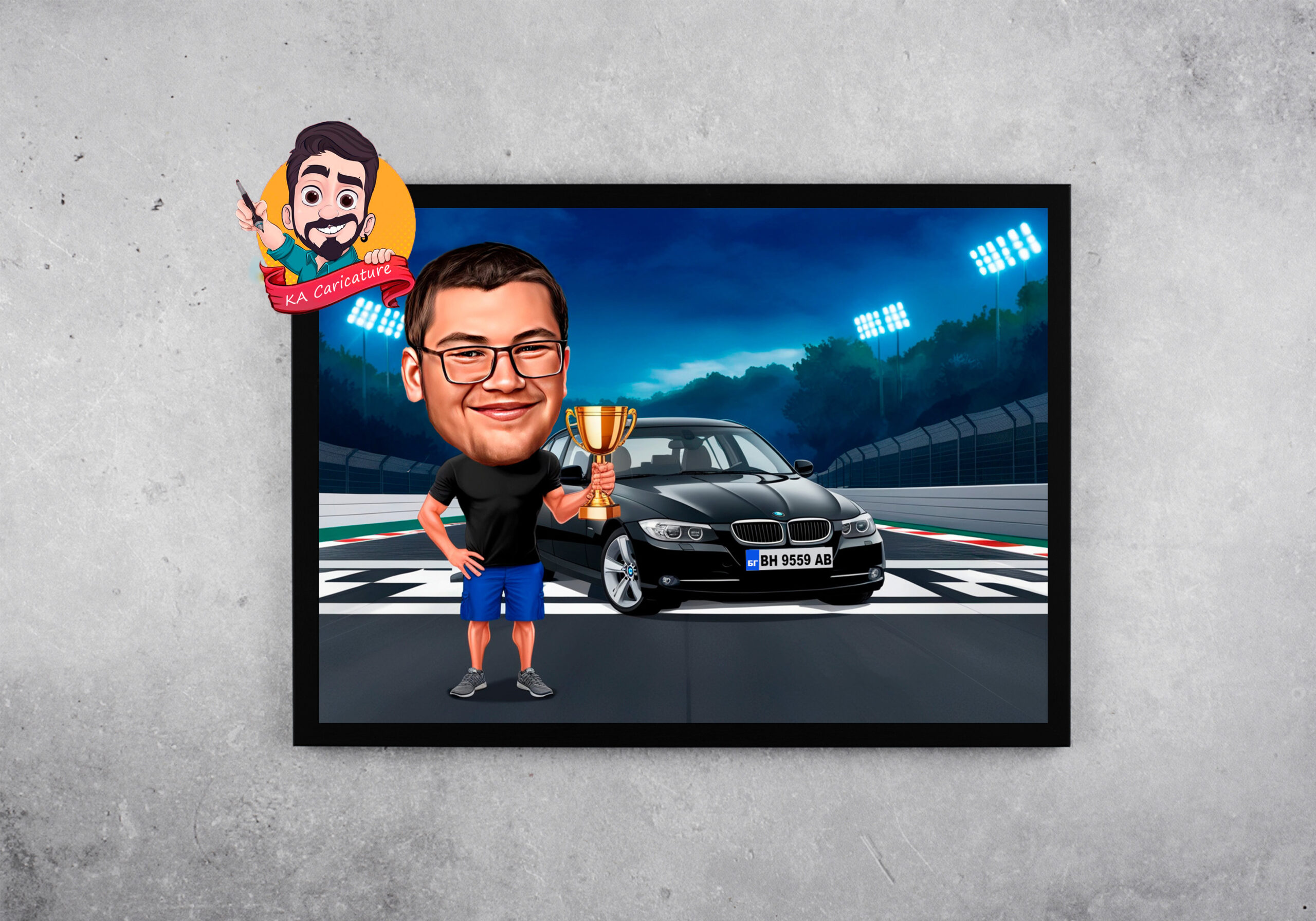 Карикатура „Победител на пистата“