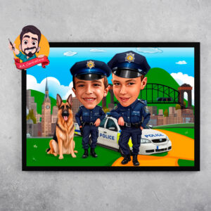 Карикатура "деца в полицейска роля"