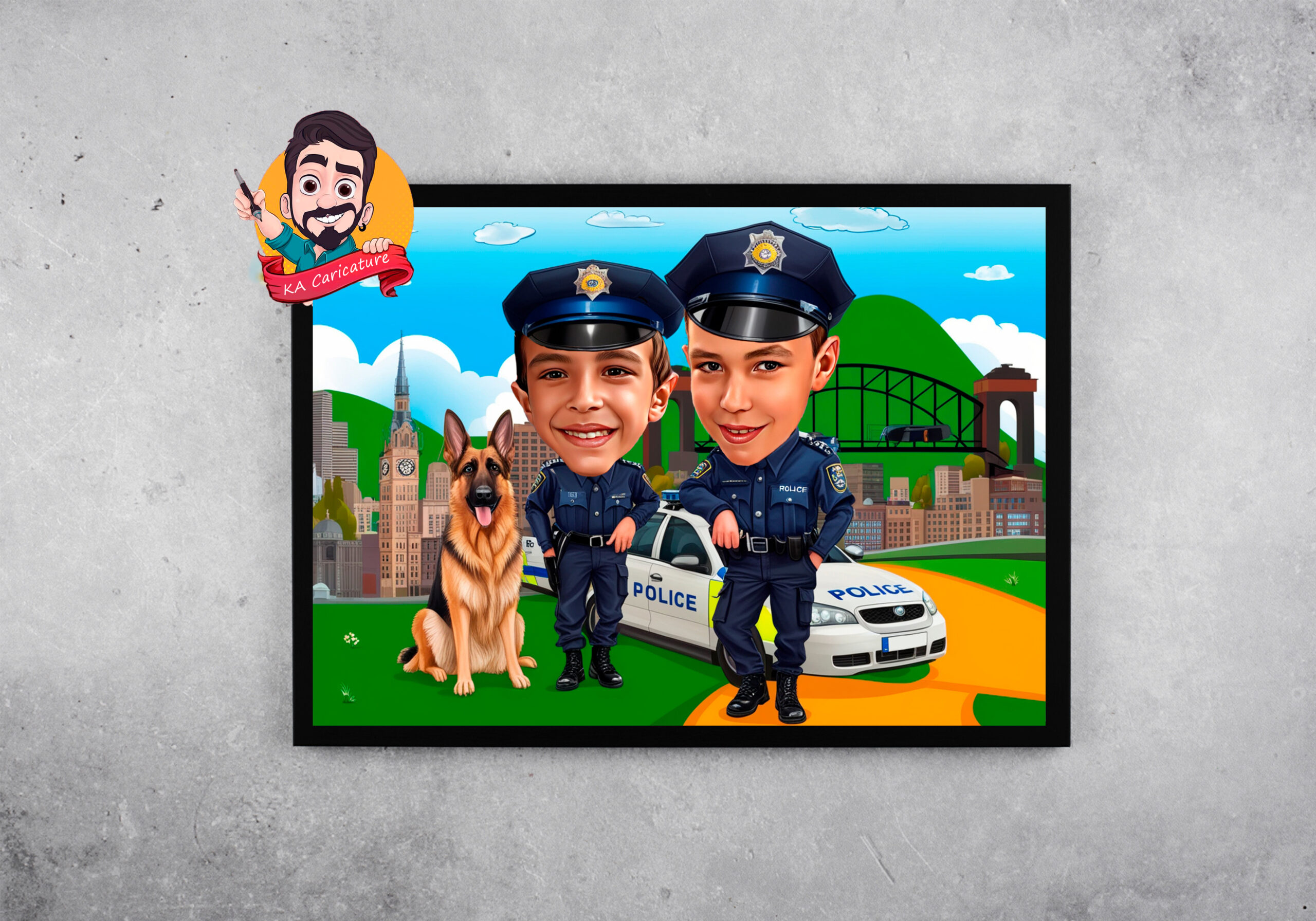 Карикатура "деца в полицейска роля"