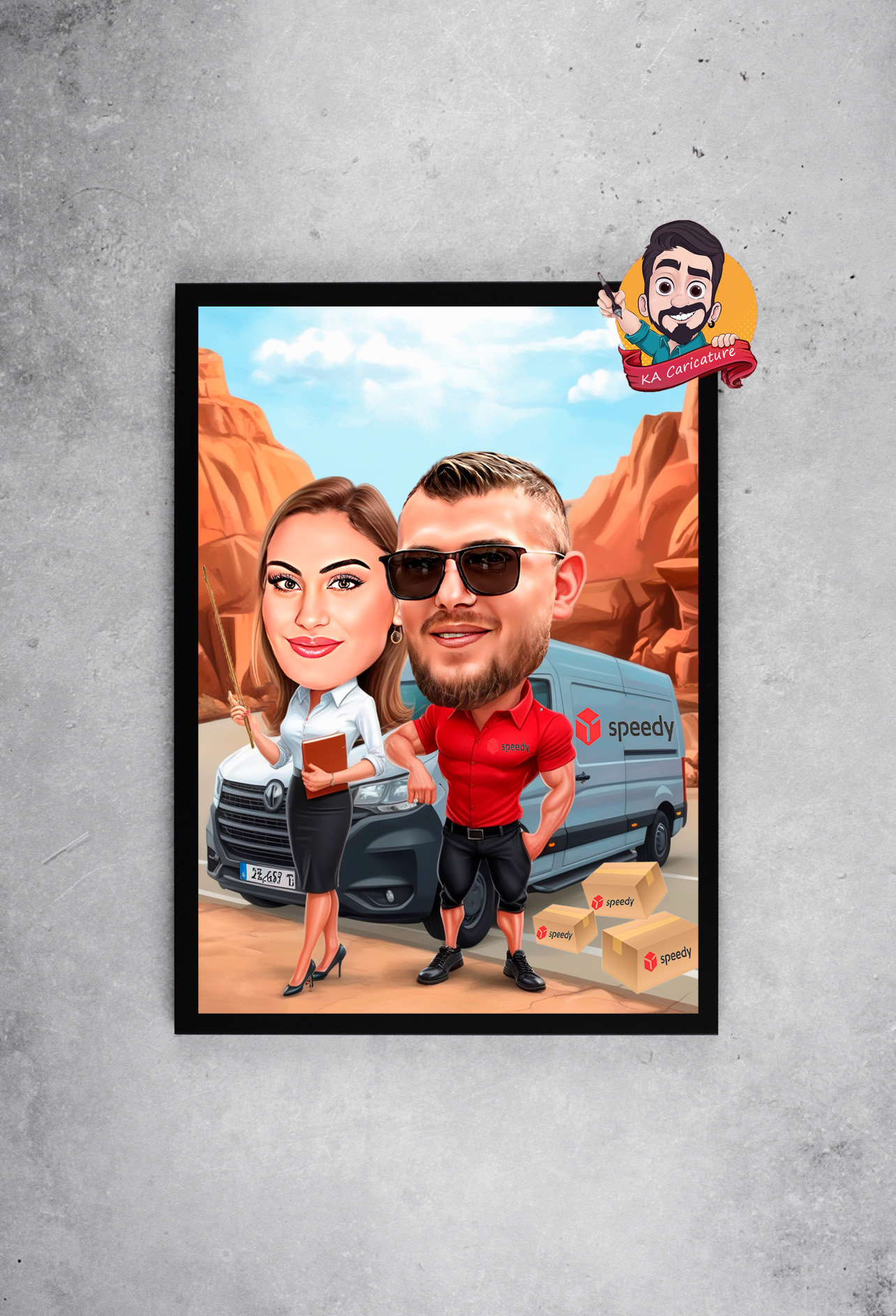 Карикатура "куриер и офис дама"